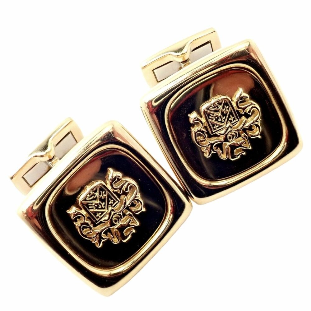Rare! Authentic Piaget 18k Yellow Gold Coat Of Arms Cufflinks
